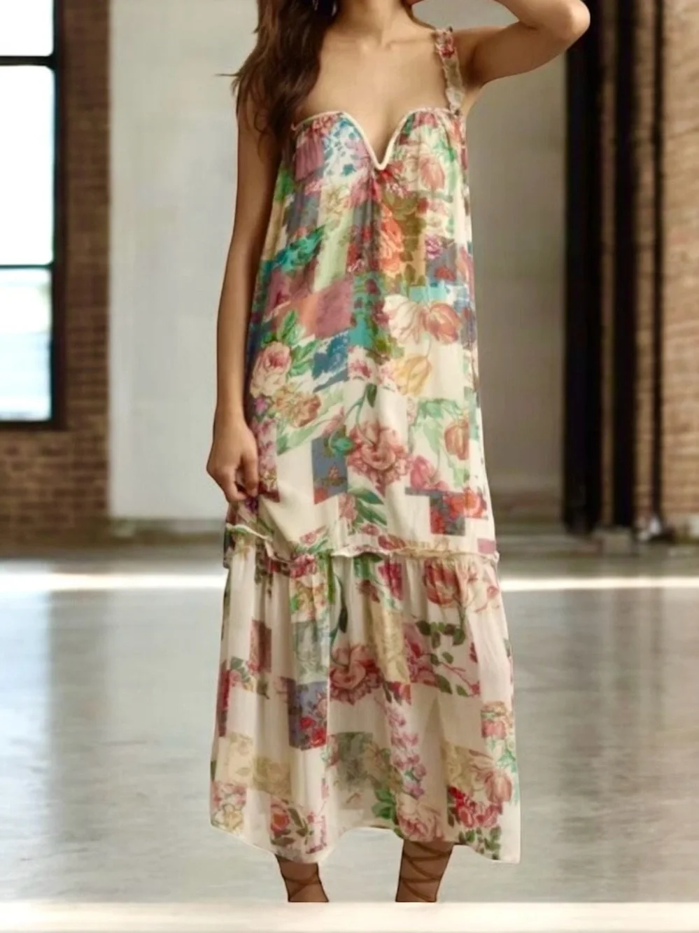 chiffon shift midi dress Romantic Revival in Black